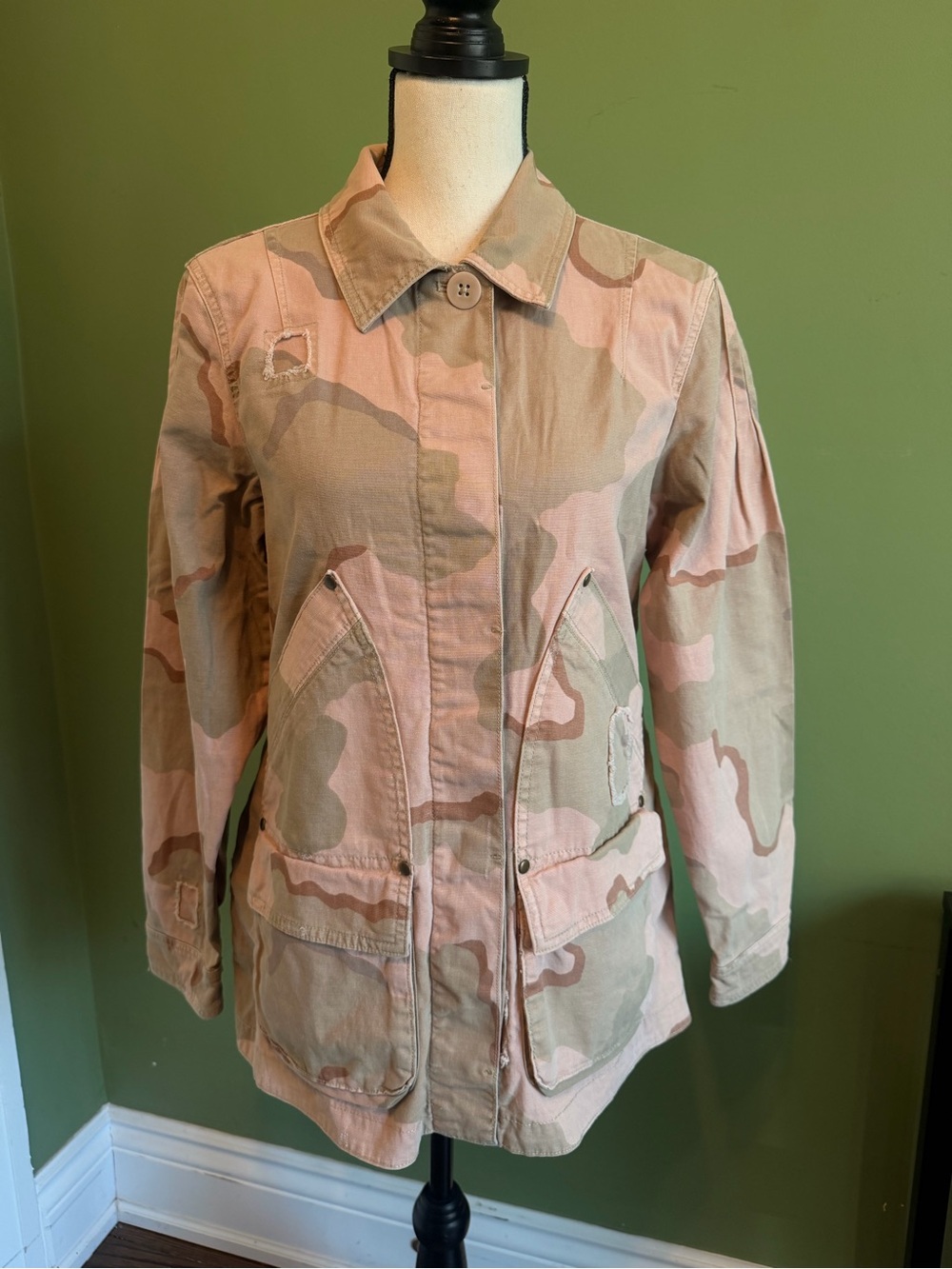 Anthropologie Lida Pink & Khaki Camouflage Utility Jacket
